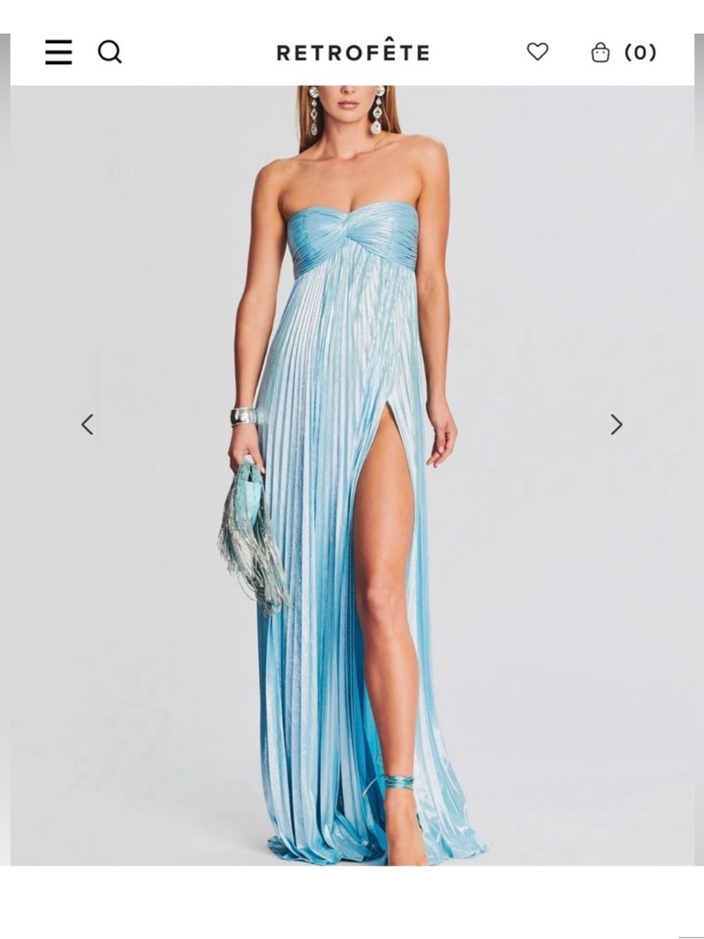 Retrofete Strapless Sky Blue Metallic Gown
